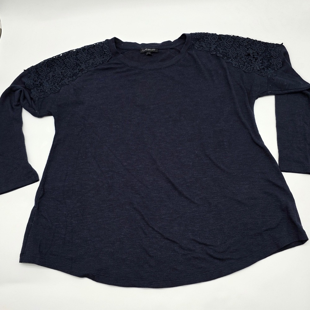 Classic Lace Shoulder Top Womens 14/16 Navy Blue Crochet Blouse‎ Minimal, Casual